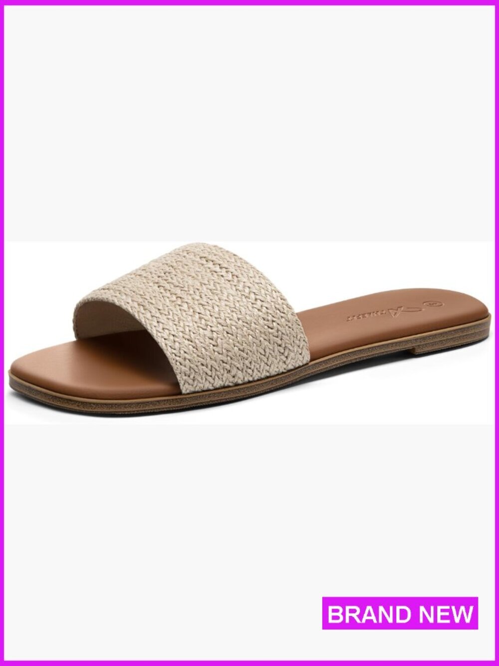 Raffia Square Toe Slip On Flat Sandals Cushioned Slide for Beach Travel